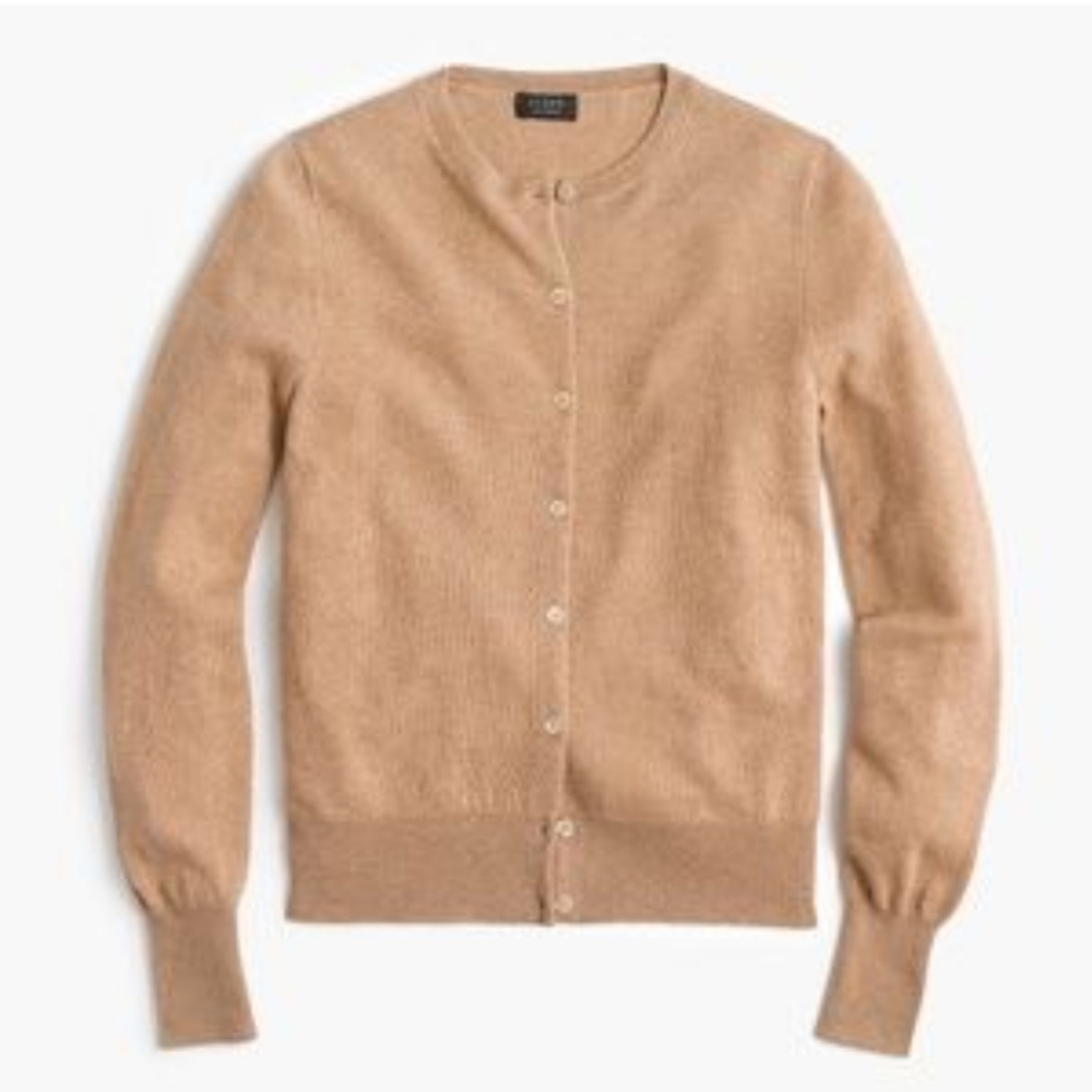 *SOLD* Lord & Taylor 100% Cashmere Crew Neck Cardigan Sweater Tan - Picture 1 of 16